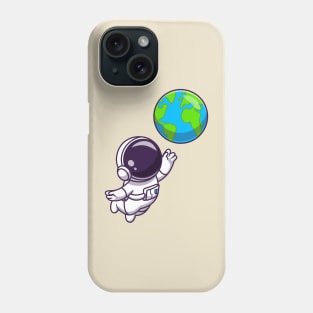 Cute Astronaut Floating With Earth World Cartoon Phone Case