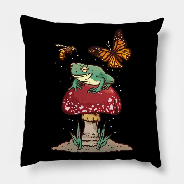 Mushroom Frog Mariposa Butterfly Bee Pillow by KAWAIITEE