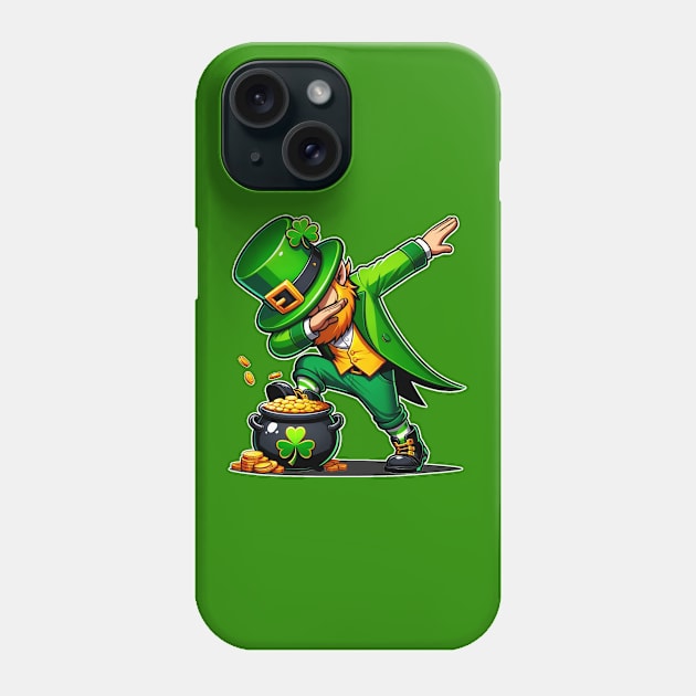 Funny Dabbing Leprechaun in dab dance pose on Pot of Gold Coins for St Patrick's Day Phone Case by ChattanoogaTshirt