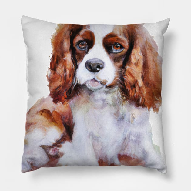 Cavalier King Charles Spaniel Watercolor - Gift For Dog Lovers Pillow by Edd Paint Something