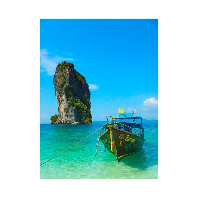 Karst Tower and Long-Tailed Boat, Railay Beach by BrianPShaw