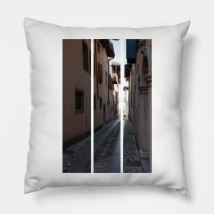 North Italy Life in the center of the lombard medieval city. Walking through narrow streets and walls. Sunny summer day. (vertical) Pillow