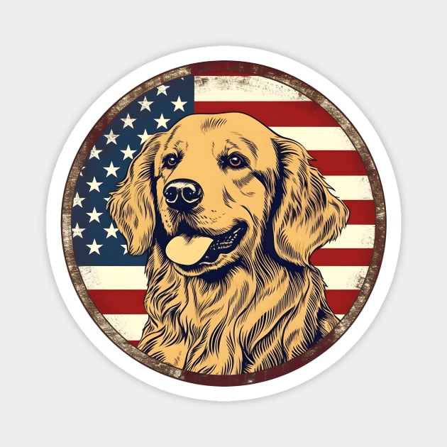 Golden retriever on a vintage distressed American flag Magnet by Clearmind Arts