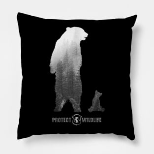 Protect Wildlife - Nature - Bear with Cub Silhouette Pillow