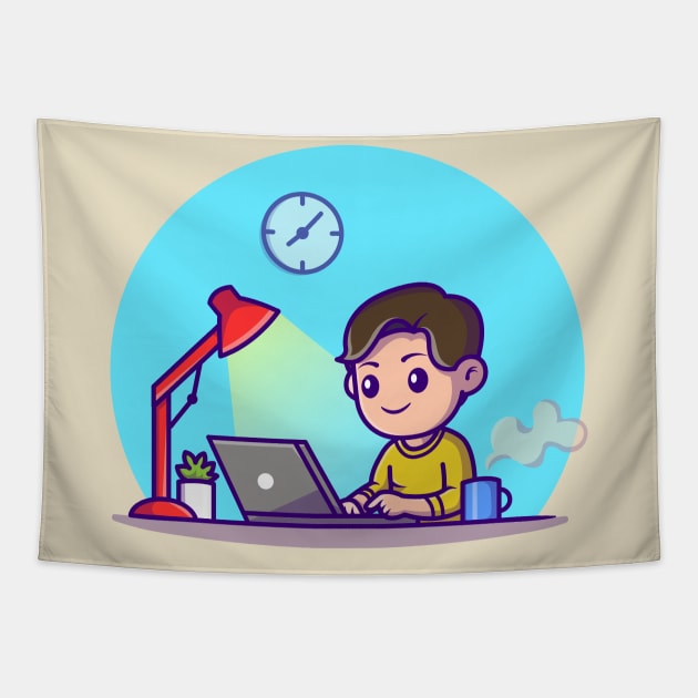 Cute Boy Study With Laptop Tapestry by Catalyst Labs