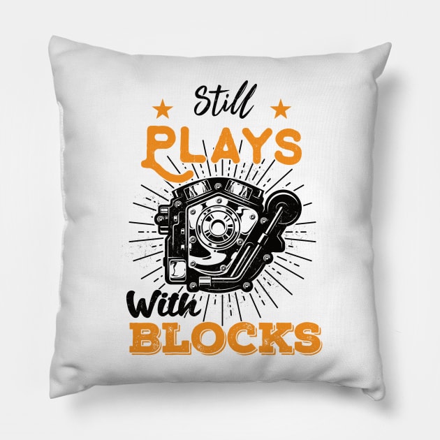 still plays with blocks vintage retro racing cars funny mechanic Pillow by Gaming champion