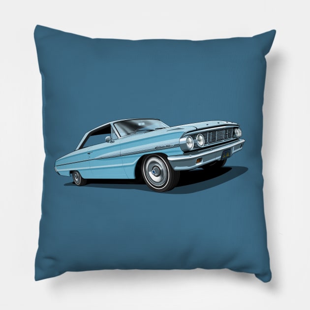 1964 Ford Galaxie 500 in skylight blue Pillow by candcretro