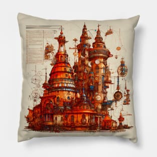 Steampunk Victorian Fantasy Art Nouveau Castle Pillow