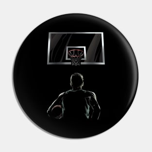 Basketball Player With Basketball In Front Of Ring Pin