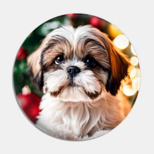 Cute Shih Tzu Christmas Puppy Pin