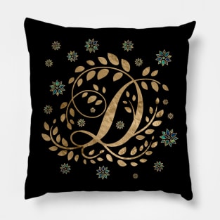Luxury Golden Calligraphy Monogram with letter D Pillow