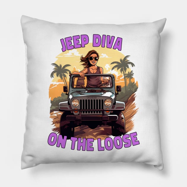 Jeep Diva on the loose Pillow by mksjr