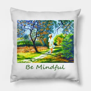 Woman girl peaceful relaxed walking in park zen yoga buddhism Pillow