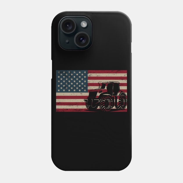 Tractor American Flag patriotic vintage farming Phone Case by DragonTees