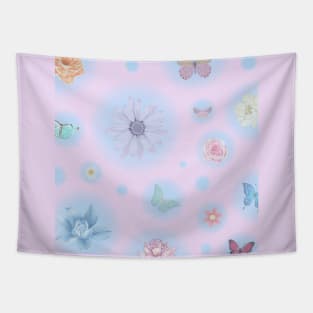 Transparent Bubbles, Butterfly, Flowers Tapestry