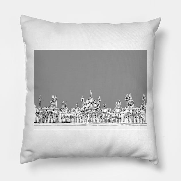 Brighton Royal Pavilion Facade ( Grey version ) Pillow by AdamRegester