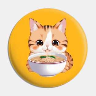 Cute Cat Holding a Cup of Ramen Pin