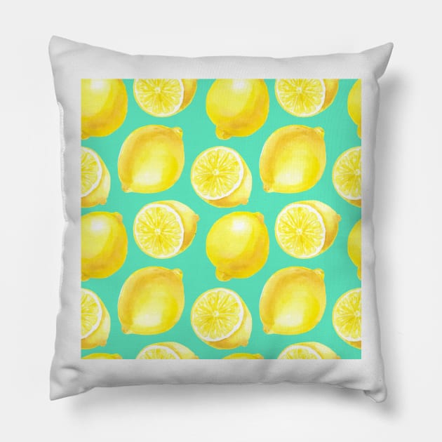 Watercolor lemons pattern Pillow by katerinamk