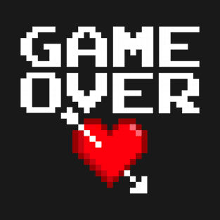 Game Over Gamer Valentine 8 Bit Gaming Pixel Heart White T-Shirt