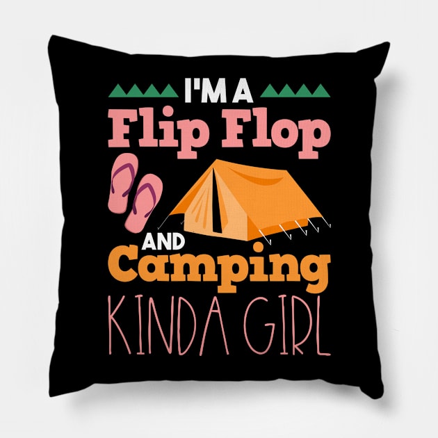 Camping - Flip Flop And Camping Kinda Girl Pillow by Shiva121