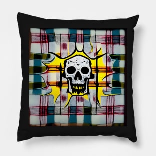 Skull Plaid Grunge Bleach Acid Wash Graphic Skate Punk Pillow