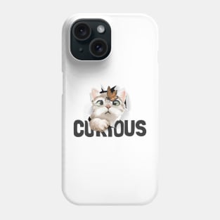 Vector cute cat and butterfly in curious paper hole illustration Phone Case