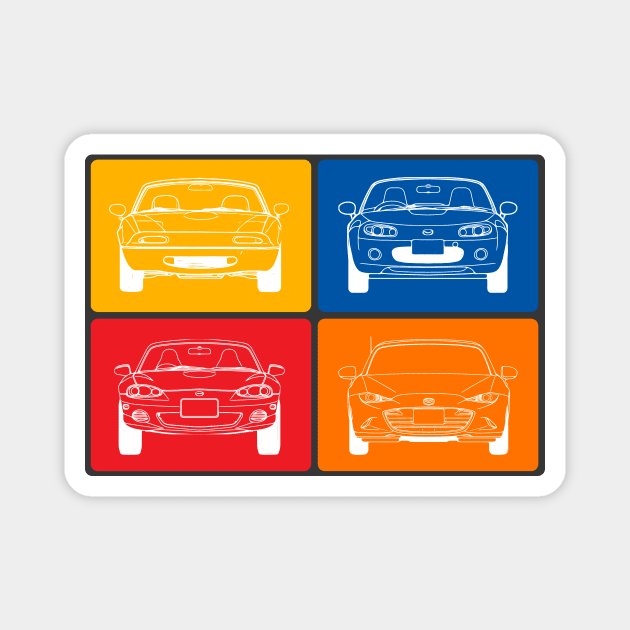 4 Generations of Miata Magnet by FurryBallBunny