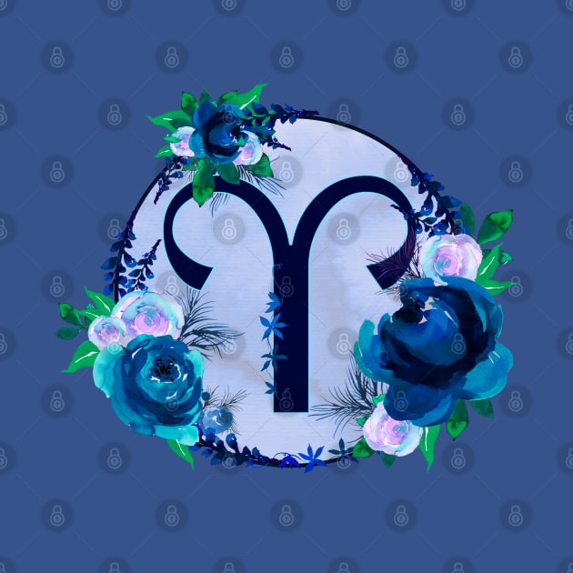 Aries Zodiac Horoscope Blue Floral Monogram by bumblefuzzies