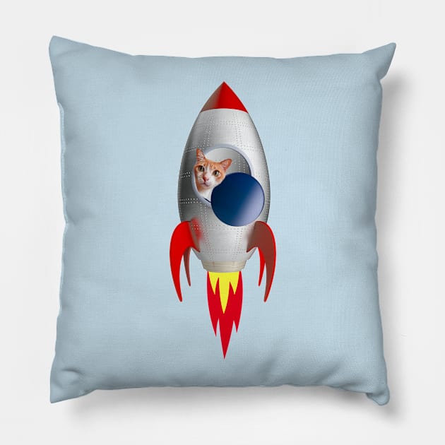 Funny Rocket Kitty (Orange Kitty) Pillow by leBoosh-Designs