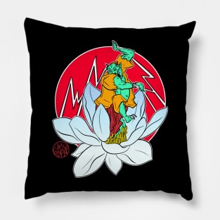 Oni - Japanese demon and lotus Pillow