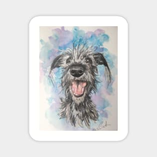 Scruffy Lurcher  , watercolour background Magnet