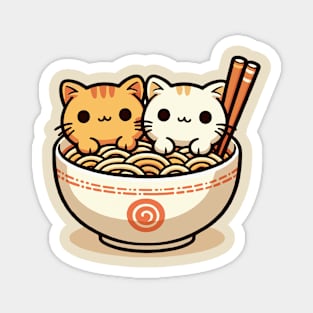 two cute kitty in ramen noodles Magnet