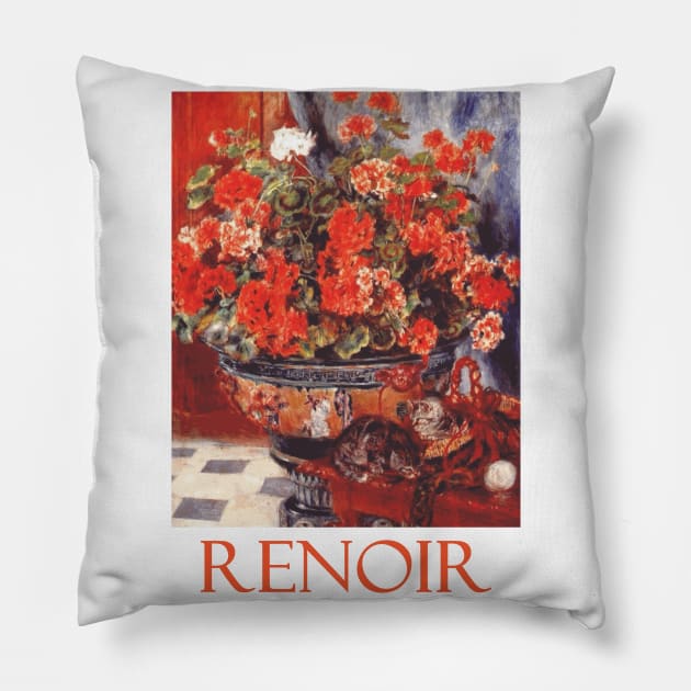 Geraniums and Cats by Pierre-Auguste Renoir Pillow by Naves