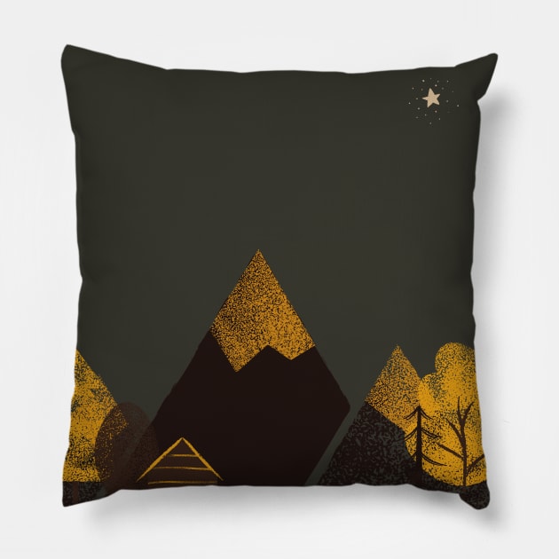 Night under the moon. Outdoor lovers design. Camping in mountains. Sun & Moon Artwork With mountains. Boho art of moon at night and terracotta mountains. Pillow by waltzart