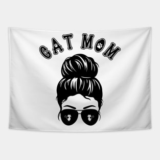 Cat Mom Messy Bun and Aviator Sunglasses Graphic design Tapestry