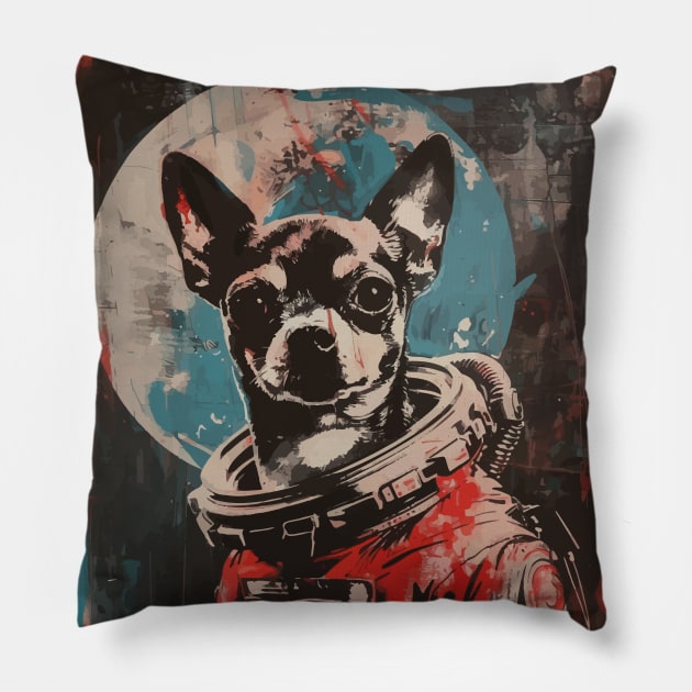 Vintage chihuahua dog astronaut portrait Pillow by etherElric