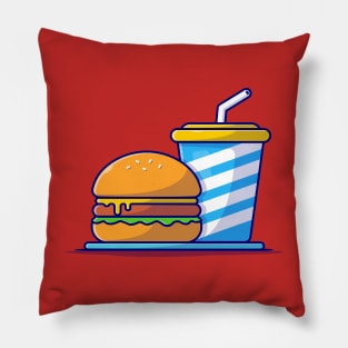 Burger And Soda Cartoon Vector Icon Illustration (5) Pillow