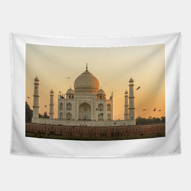 Taj Mahal at Sunset 01 Tapestry by fotoWerner