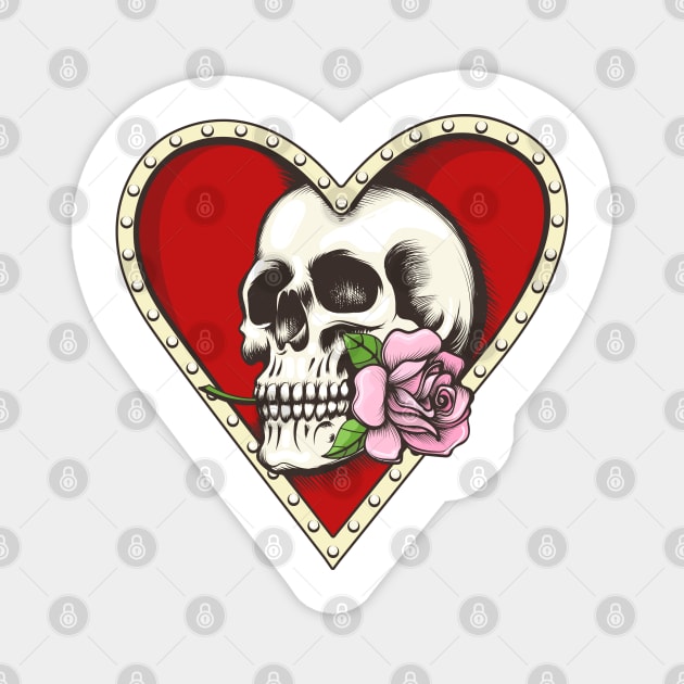 Skull with Rose in a Heart Shaped Hole Magnet by devaleta