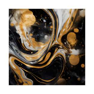 Abstract black, white and gold paint marble design pattern T-Shirt