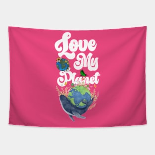 Love My Planet  earth day 2024 gift april 22 Cute Teacher  Lover Rainbow Tapestry