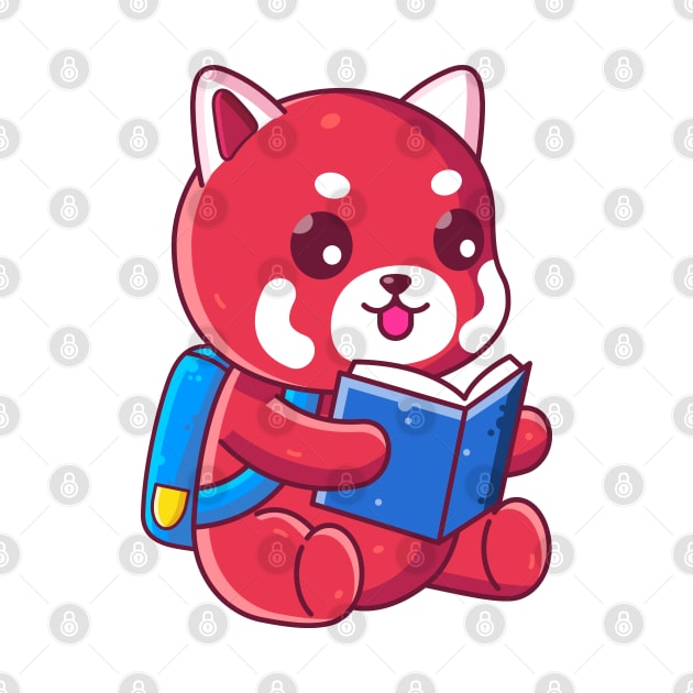 Cute school red panda reading book by Ardhsells