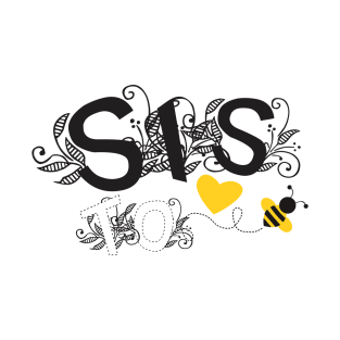 Sis To Be | Modern Cute Black And White Floral Typography With Yellow Bee And Heart | New Baby Announcement T-Shirt