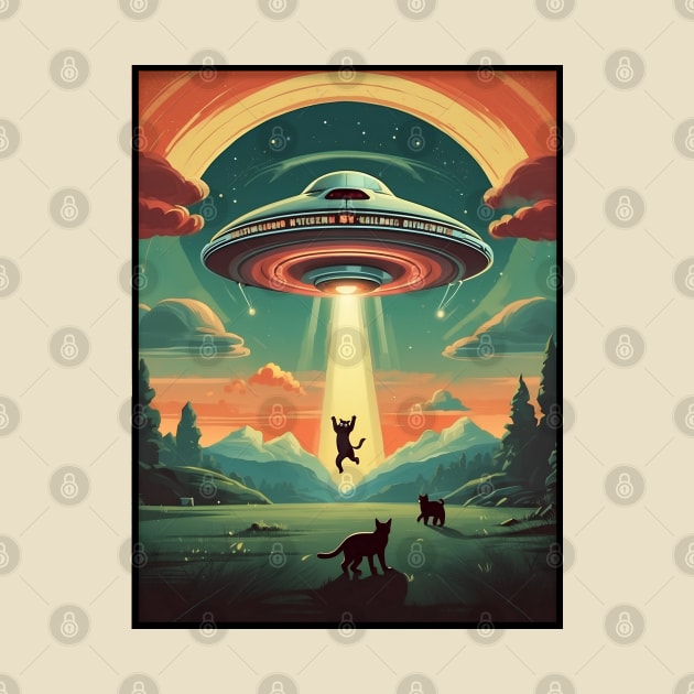 Funny Retro Cat Abducted By UFO by VivaLaRetro