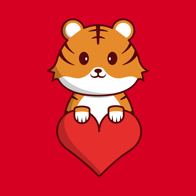 Cute Tiger Cub Holding Heart by KH Studio