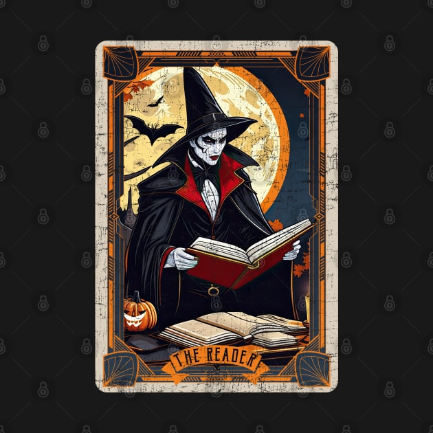 The Reader Retro Vampire Halloween Tarot Card by DanielLiamGill