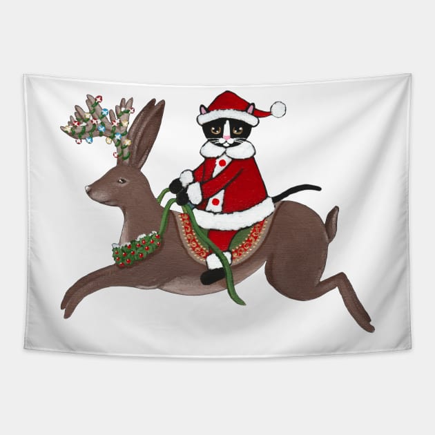 Santa Claws and Jackalope Tapestry by KilkennyCat Art