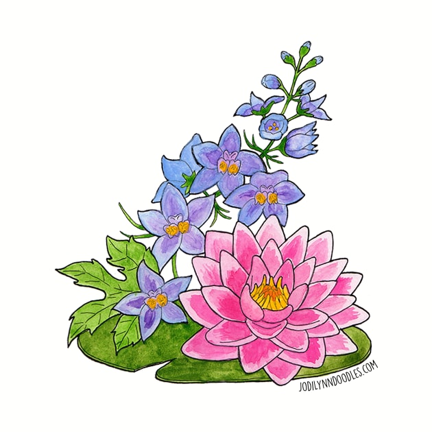 July Birth Flowers - Larkspur & water Lilly by JodiLynnDoodles