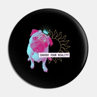 Pug Reality Dog Vaporwave Party Techno Glitch Fun Pin