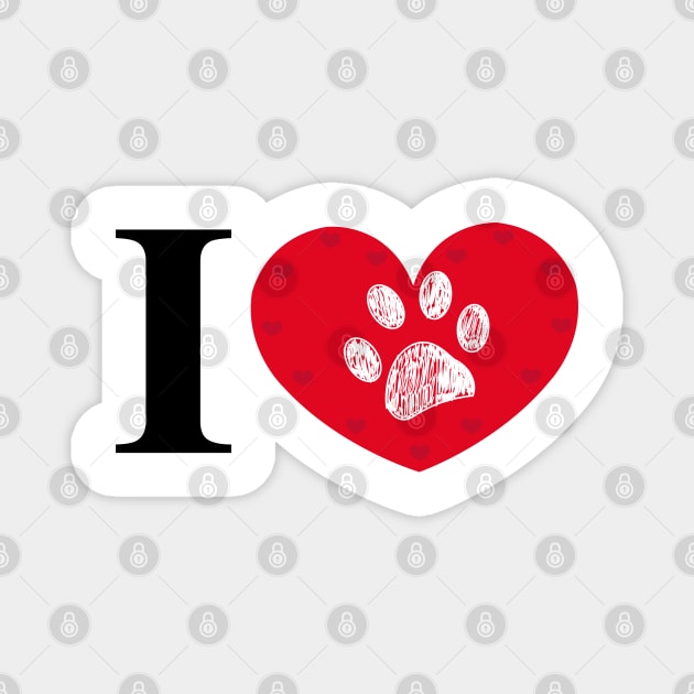 I love you text made of paw print red heart Magnet by GULSENGUNEL